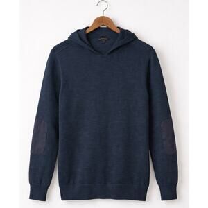 John Varvatos Mens XL Canton Hoodie Sweater Blue Cotton Linen Elbow Patches